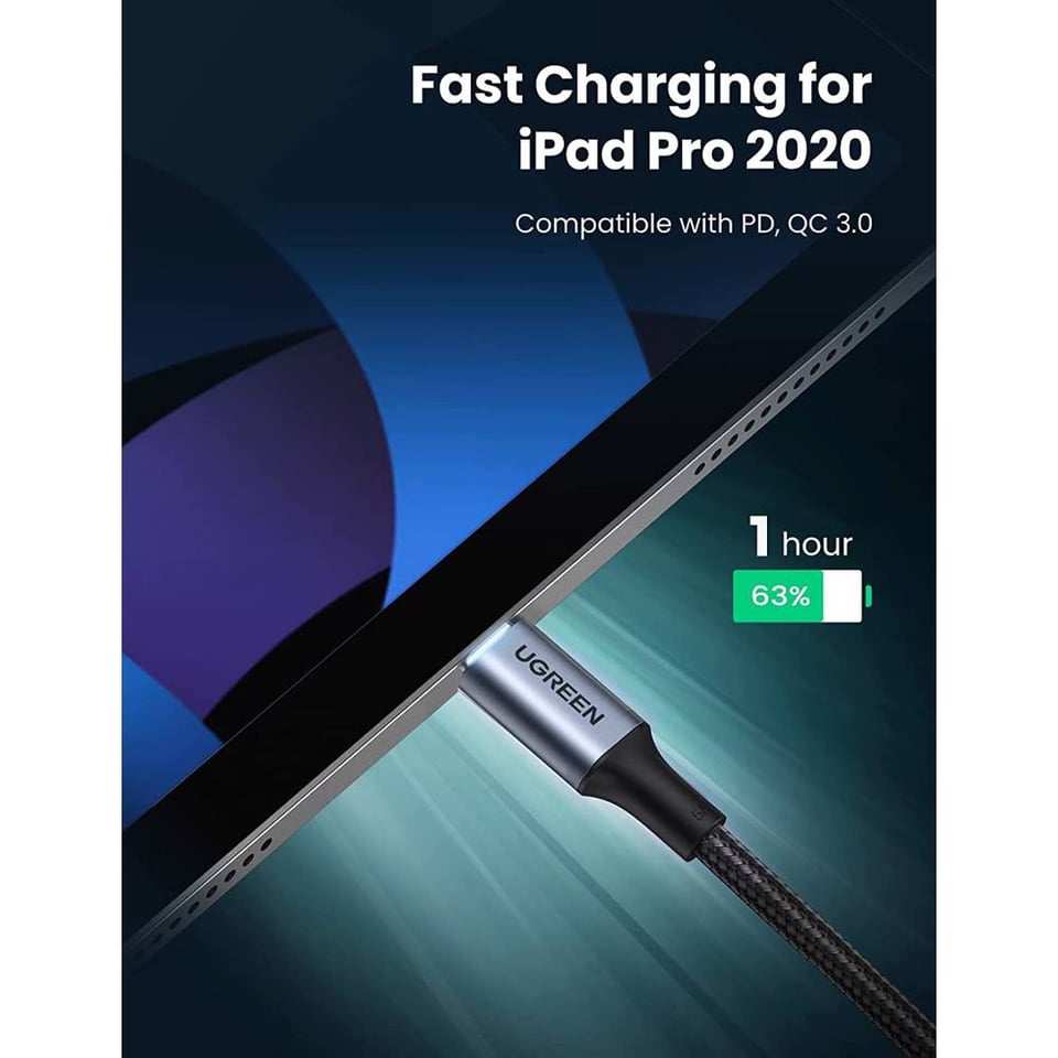 USB კაბელი UGREEN US316 (70427) 100W, Type-C to Type-C Fast Charging Cable, 1m, Black