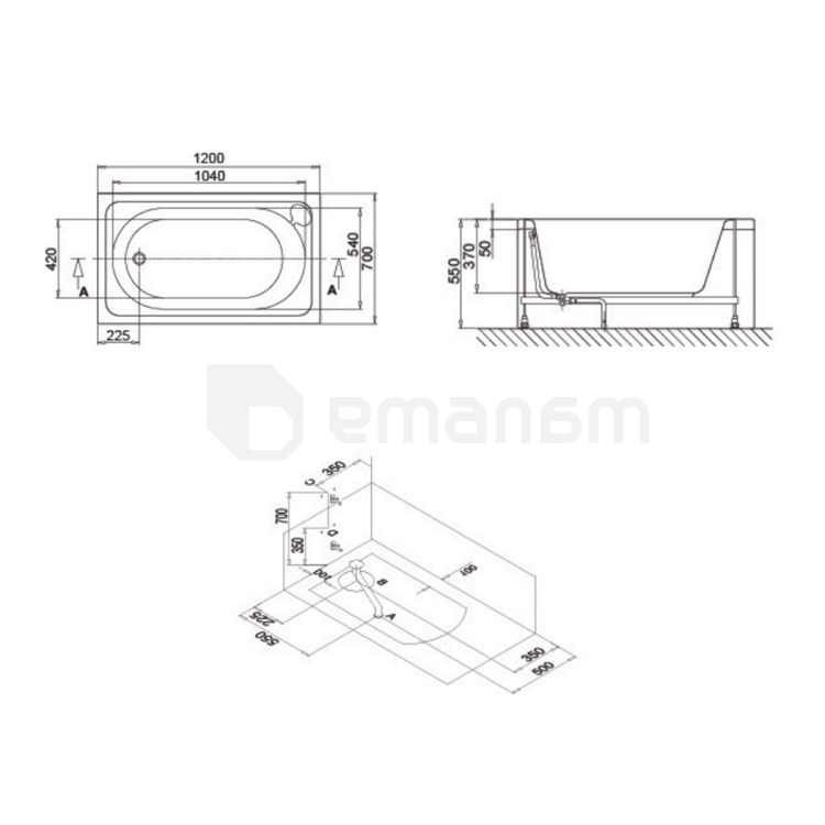 აბაზანა აკრილის SANICA Belen 120x70სმ B+L+FP+SP