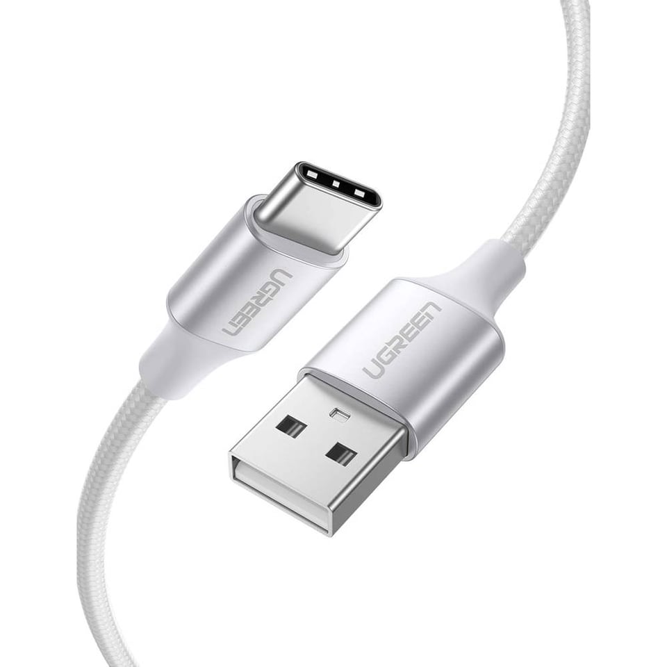 USB კაბელი UGREEN US288 (60131), USB-A 2.0 to Type-C Cable Nickel Plating Aluminum Braid, 1m, White