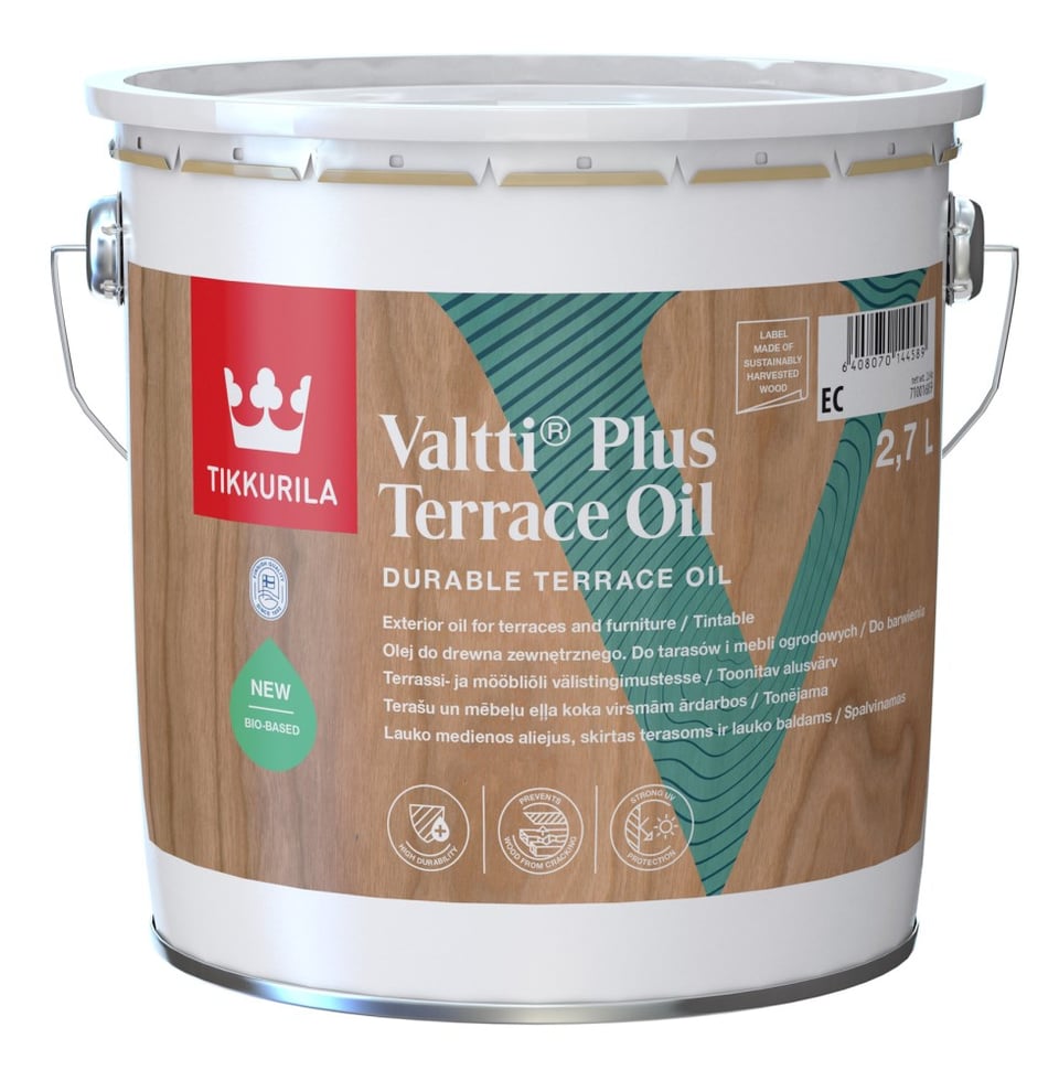 ხის დამცავი საღებავი Tikkurila Valtti Plus Terrace Oil Clear 2,7 ლ