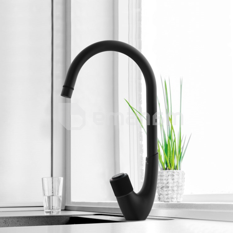 სამზარეულოს ონკანი Rubineta Swan-33 BK Black ჯოისტიკით
