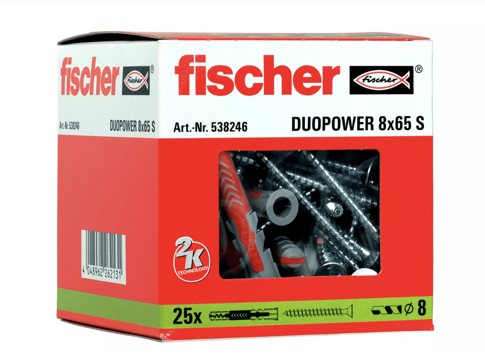 დუბელი DUOPOWER 8x65 S | ჭანჭიკით (25 ცალი)