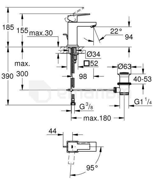 ხელსაბანის შემრევი Grohe Sail Cube 23435000