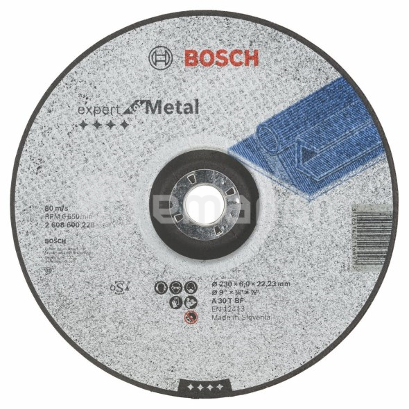 სახეხი დისკი ამოზნექილი ლითონისთვის Bosch Expert for Metal 230x6x22.23 მმ