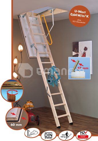 სხვენის კიბე Minka Polar 60 მმ 70x120x2800 მმ ხის