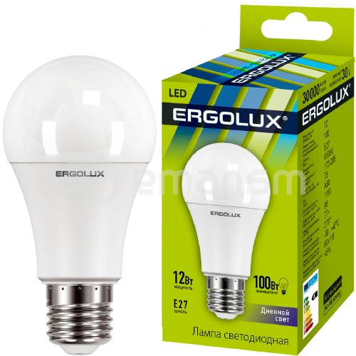 შუქდიოდური ნათურა Ergolux LED-A60-12W-E27-6K 6500K