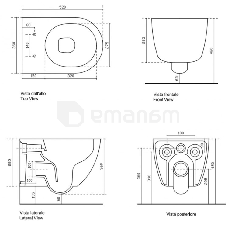 დასაკიდი უნიტაზი თავსაფრით GALASSIA Dream Matt grey 52x36 სმ