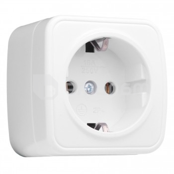 როზეტი დამიწებით გარე მონტაჟი EKF EGR16-028-10 1 განყოფილებიანი თეთრი