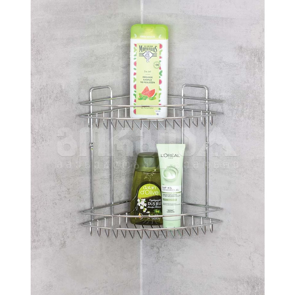 აბაზანის კუთხის თარო ორიანი (ქრომი) 22სმ DKB-734