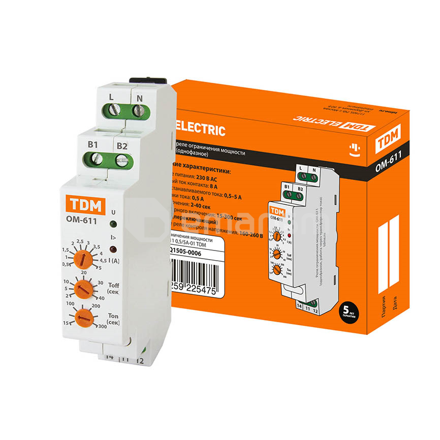 რელე TDM SQ1505-0006 სიმძლავრის შემზღუდველი  ОМ-611 0,5 5А-01 1ფ გავლით ТТ