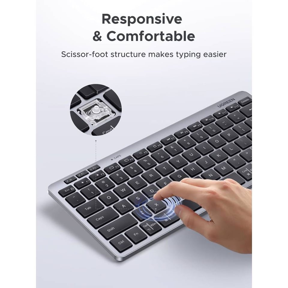კლავიატურა UGREEN K551 (75049) Multi-mode, Wireless, Bluetooth, USB, Keyboard, Silver/Black