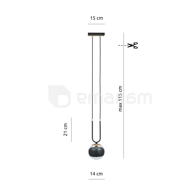 საკიდი EMIBIG GLAM 1 E14 1x MAX 40W BLACK STRIPE