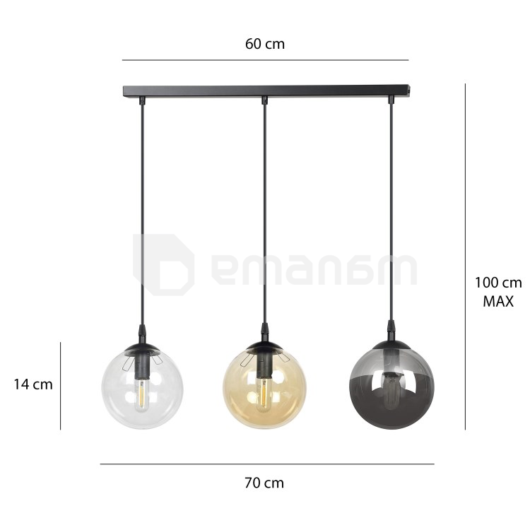 საკიდი EMIBIG Cosmo 3 E14 3x MAX 40W შავი მიქსი