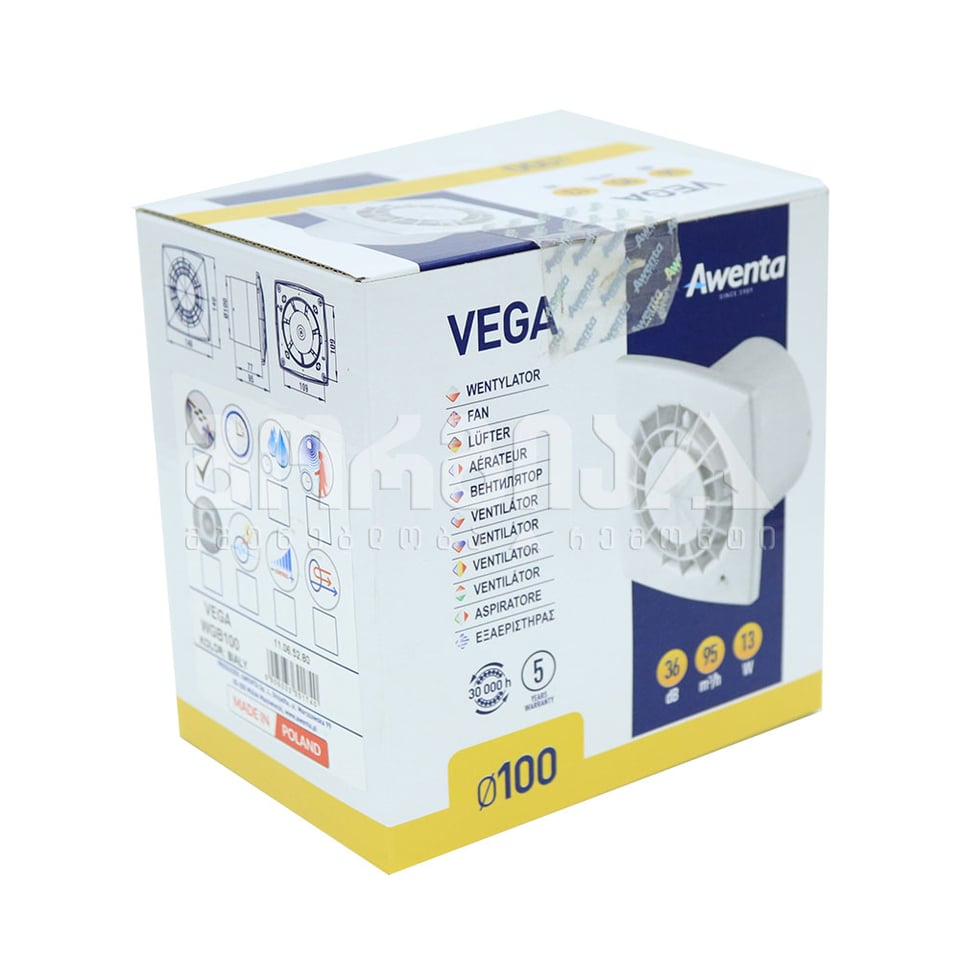 აბაზანის გამწოვი ჭერის და კედლის  WGB -100  VEGA SERIES