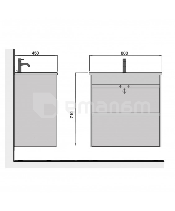 აბაზანის ტუმბო ხელსაბნით Polo Loft 80-U grey/white Cosmo 80 სმ