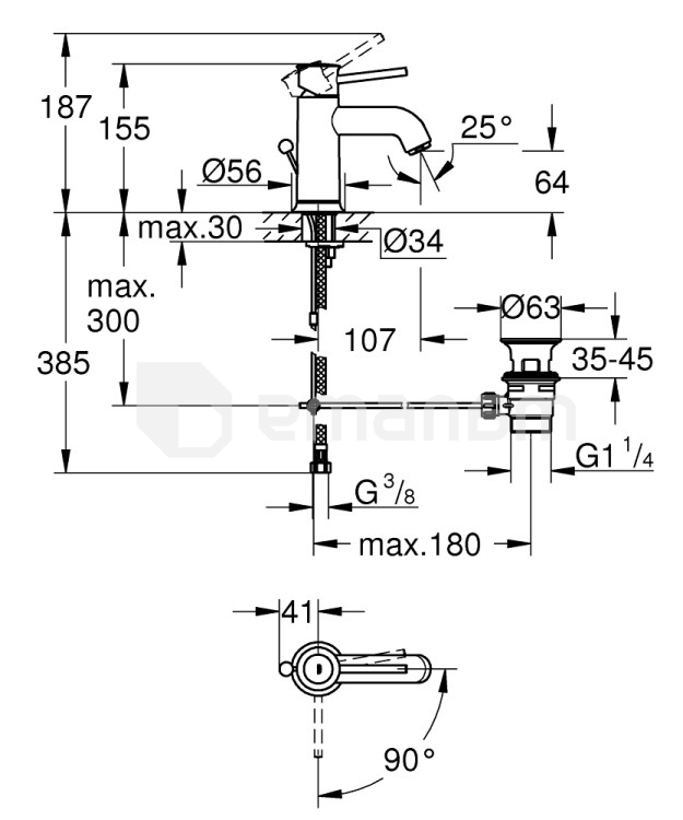 ხელსაბნის ონკანი Grohe Start Classic OHM S 23782000