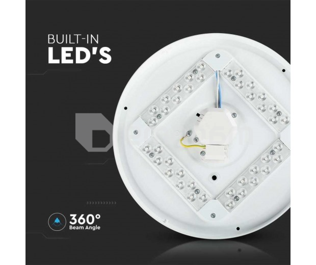 ჭერის განათება LED V-TAC 24W 3000 6500K 2600Lm CCT CHANGING 3IN1 მრგვალი 217606