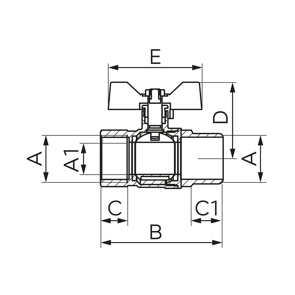 ბურთულა ვენტილი 1/2" გაზის (პეპელა) F-M KGMS11 Ferro