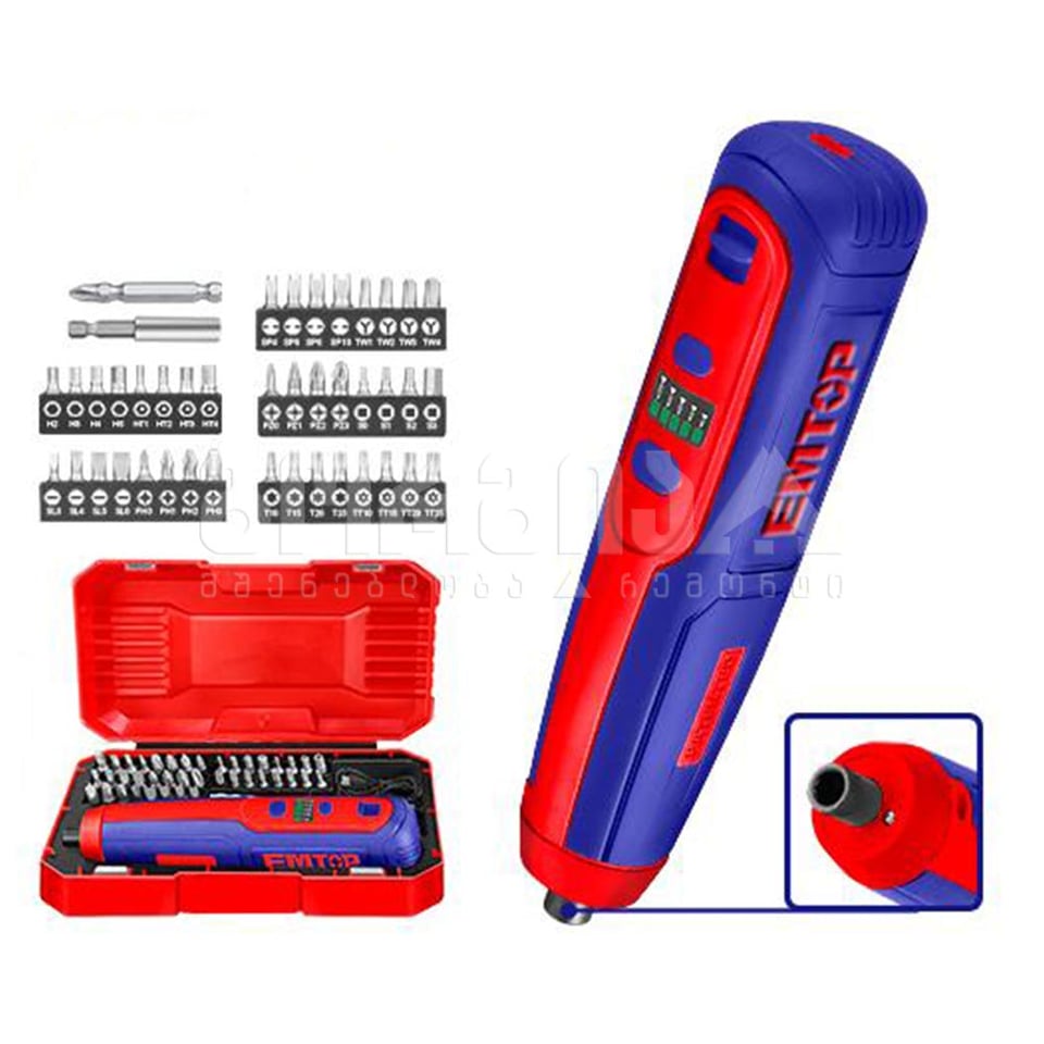 ელექტრო სახრახნისი თავაკებით 1/4", 4ვ Emtop-ECSR0403