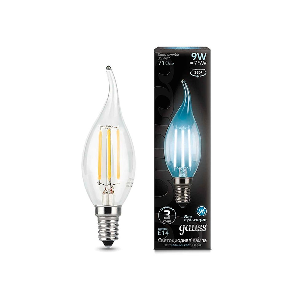 LED ნათურა Filament Candle Tailed 9W E14 4100K Gauss Black