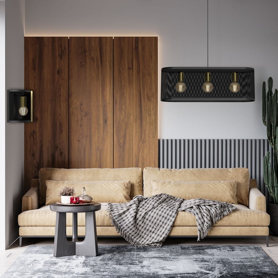 ჭაღი Luminex 4151 Kaga 3 E27 15W შავი ოქროსფერი