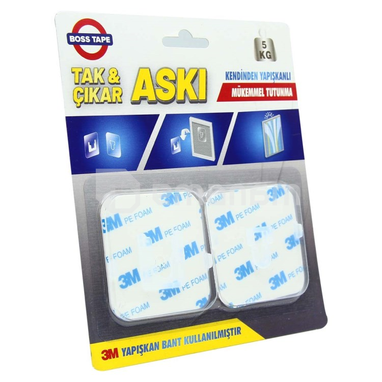 საკიდი ჩამკეტით წებოვანი Boss Tape 60x60 მმ 2 ც გამჭვირვალე