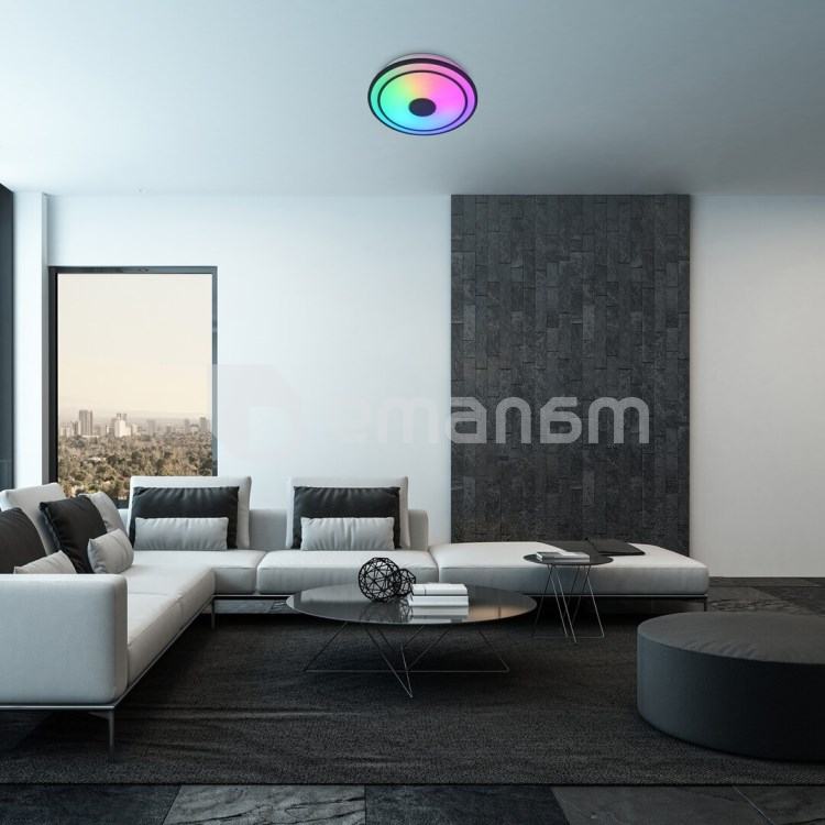 ჭერის სანათი Rabalux Nikolaus 24W 3000 6500K Ø395 H90მმ შავი თეთრი 71030