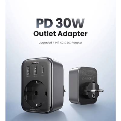 ადაპტერი UGREEN CD314 (90613) Nexode, 30W, 1 Socket, USB-A, Type-C, Gray