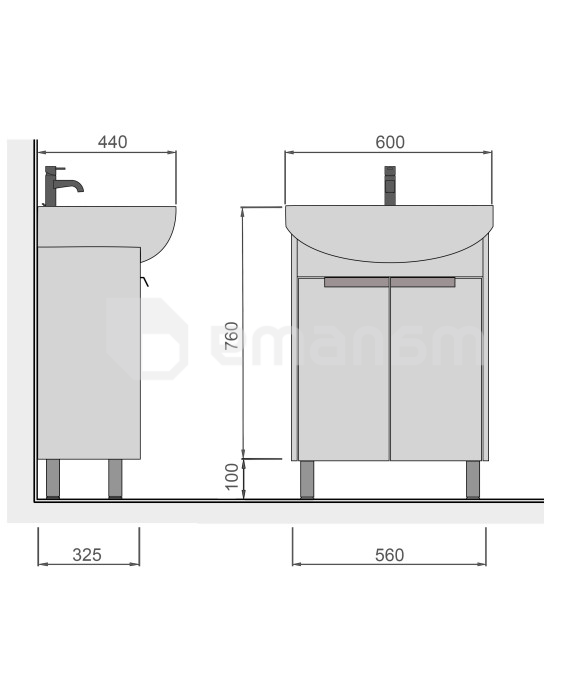 აბაზანის ტუმბო ხელსაბნით Dacota Craft 60 wood Runa 60 სმ