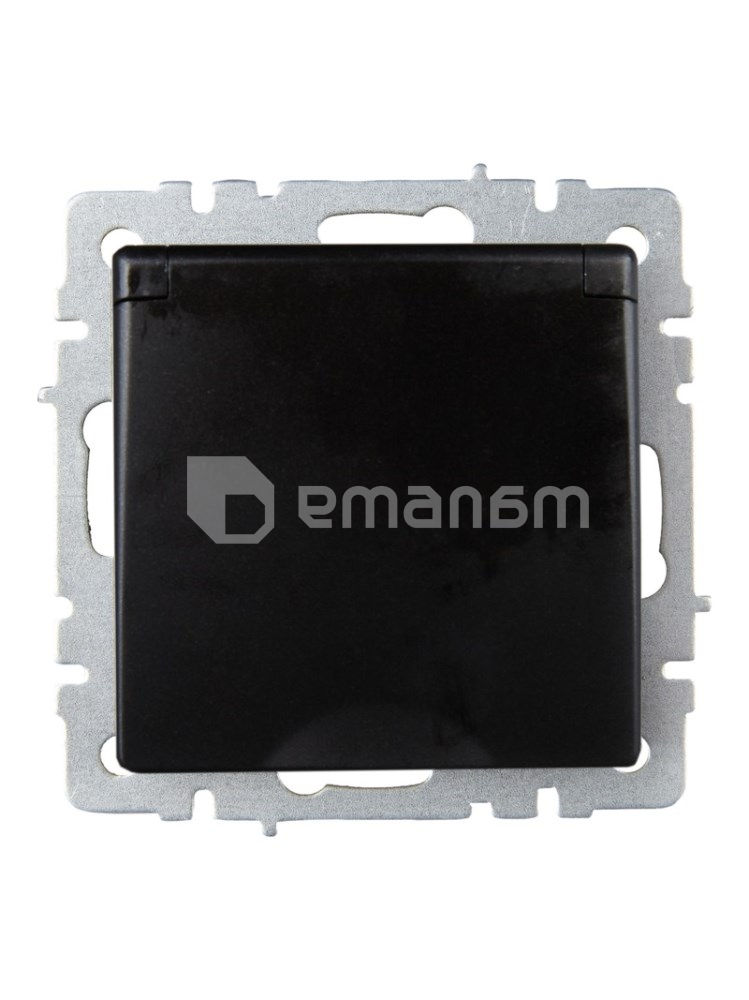 როზეტი IEK BRITE 1 16A დამიწებით PCbsh10-3-44-BrB შავი დახურული
