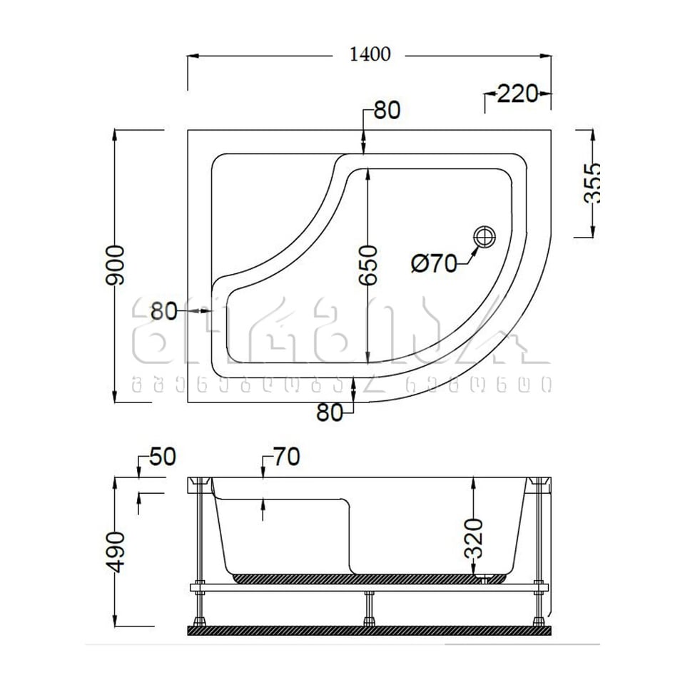 აბაზანა ”სანაკრილი” 90*140 მარჯვენა A-439