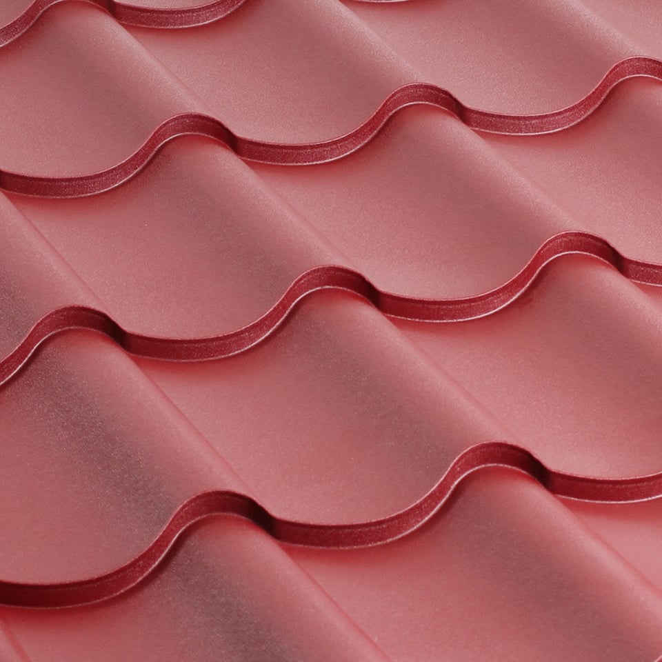 მეტალოკრამიტი ფერადი თუნუქის სახურავი 0.45X1180 ხაოიანი RAL3005 NOVA