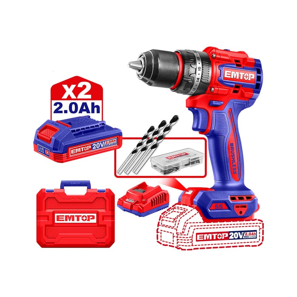 ხრახნდამჭერი EMTOP Li-Ion 20ვ, 1 ელ.  2 ah, 55NM  ECIDL20558