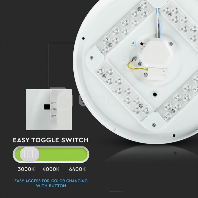ჭერის განათება LED V-TAC 36W 3000 6400K 3900Lm CCT CHANGING 3IN1 მრგვალი 217609
