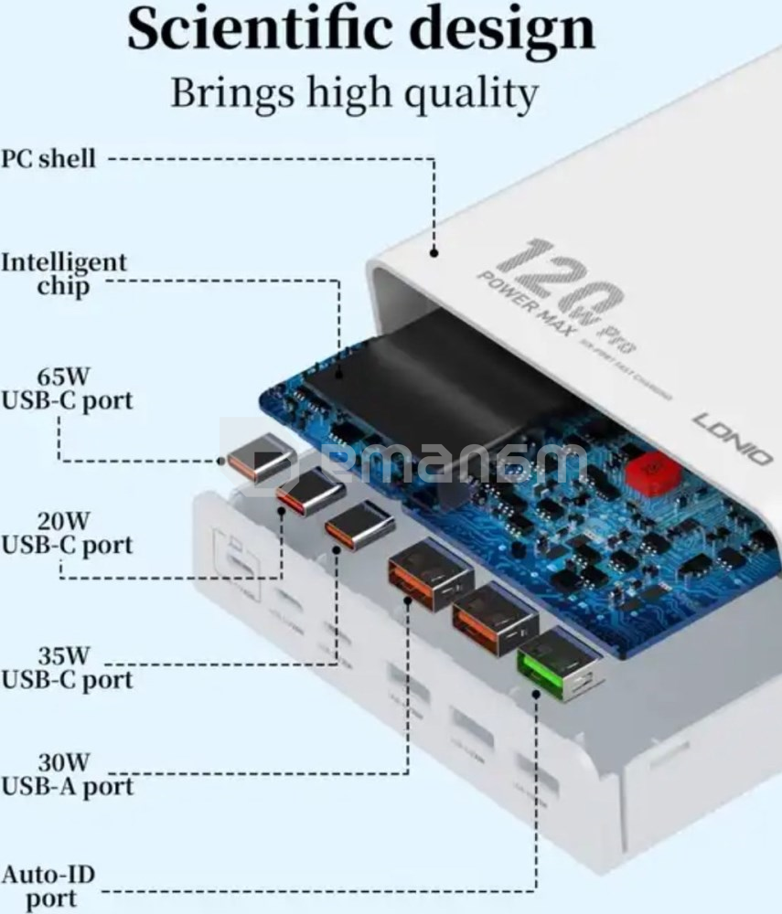 დამტენი LDNIO Q605 120W 3 USB-C 3 USB-A