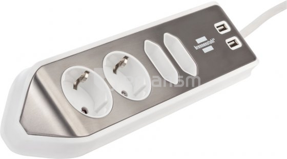 დამაგრძელებელი კუთხე 4 Brennenstuhl 2მ 2 USB ვერცხლისფერი თეთრი