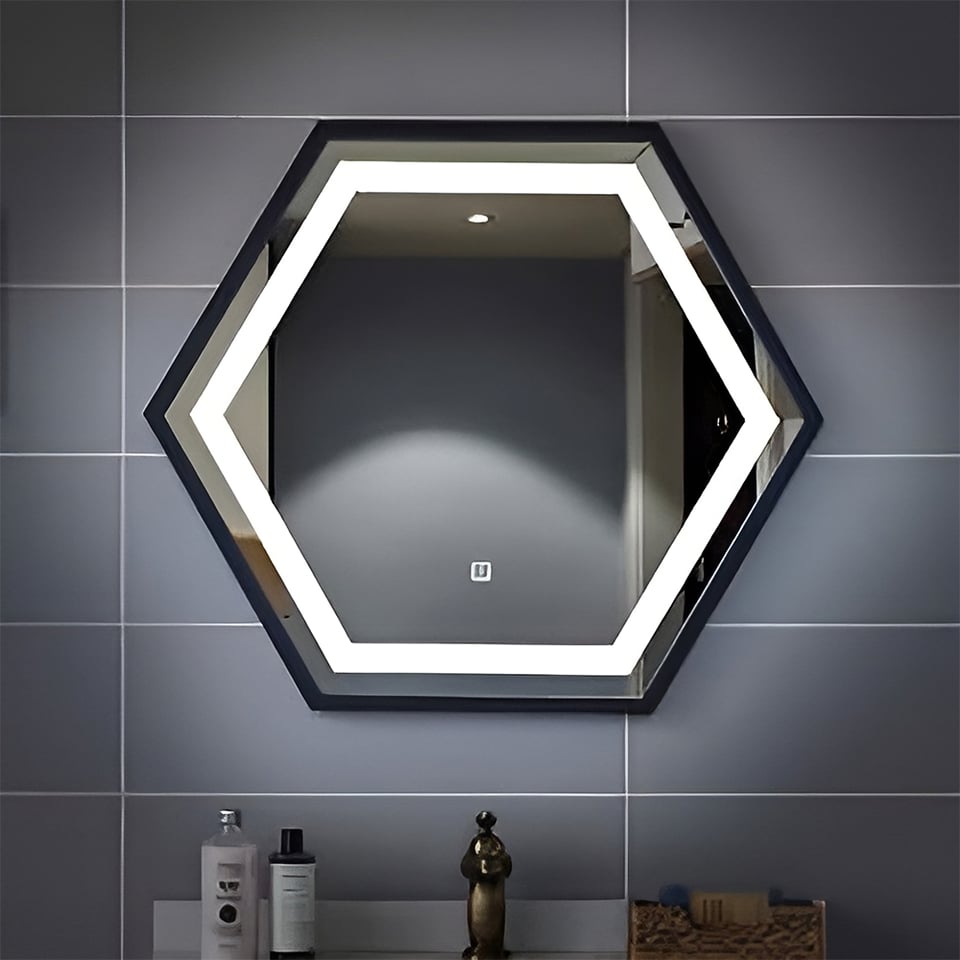 სარკე განათებით და დეფოგერით შავი Ensli 13448 HEXAGON 12W