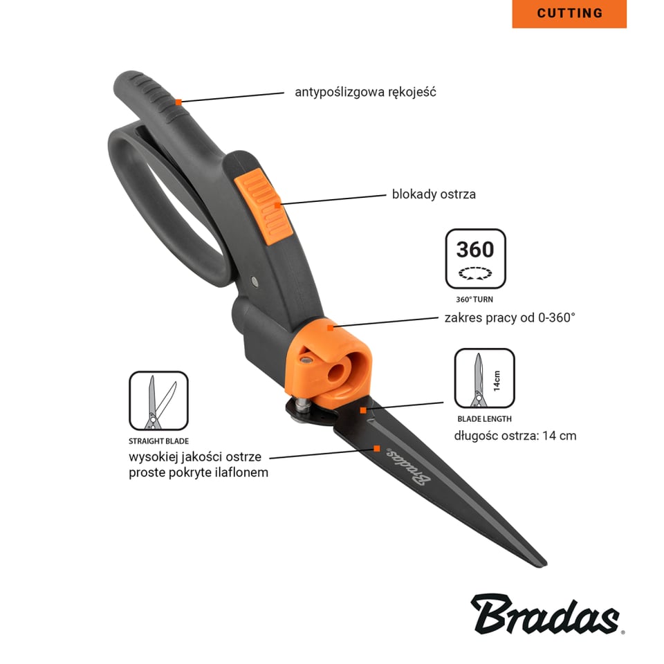 ბალახის მაკრატელი Bradas KT-V1321 360° V-Series-P შავი/ნარინჯისფერი