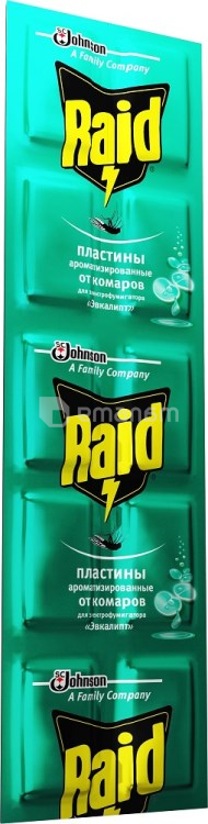 კოღოების საწინააღმდეგო ფირფიტები ფუმიგატორისთვის Raid ევკალიპტი 10 ც