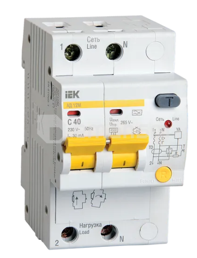 დიფერენციალური ავტომატი AD12M 2R C40 30mA IEK
