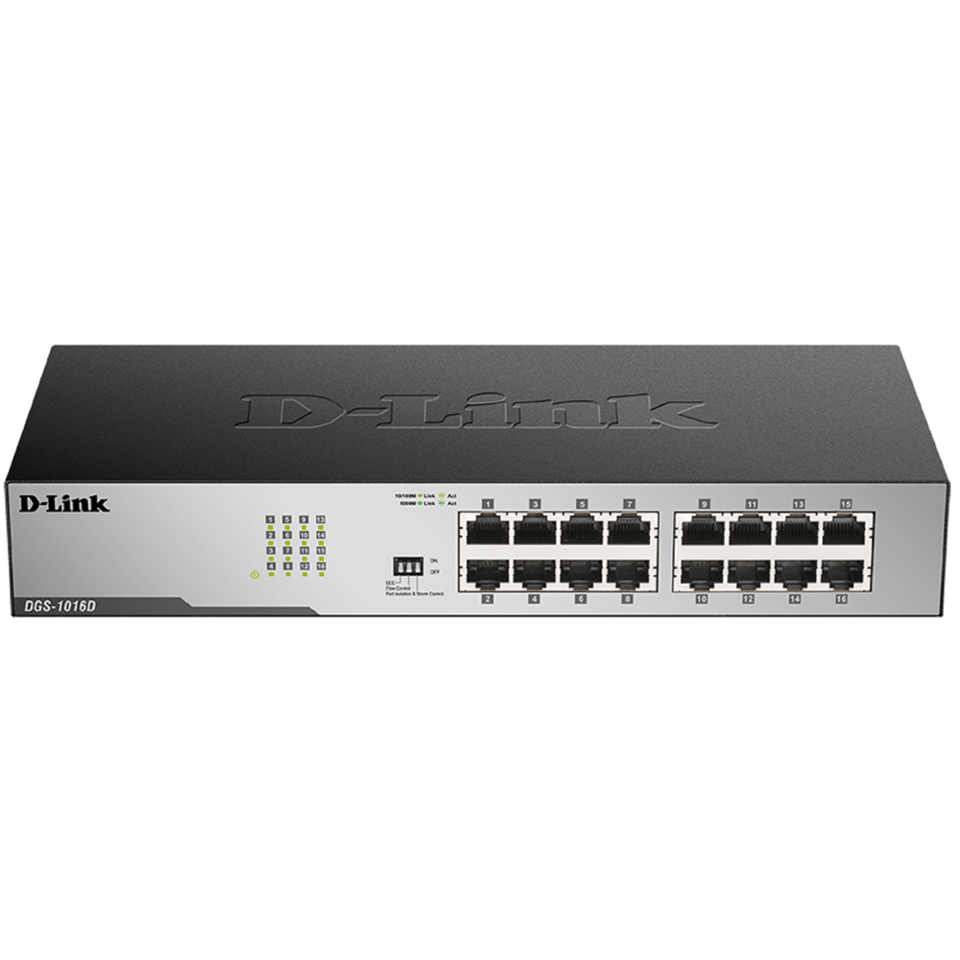D-Link DGS-1016D Unmanaged Switch 16x1000Base-T, Surge 1KV, metal case