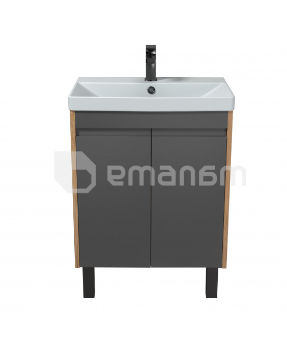 აბაზანის ტუმბო ხელსაბნით OLIVE 60-U Wood/Grey Sempre 61 სმ