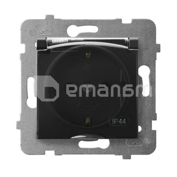 როზეტი დამიწებით და თავსახურით ჩარჩოს გარეშე Ospel Aria GPH-1US/m/33/d 1 განყოფილებიანი IP44 შავი