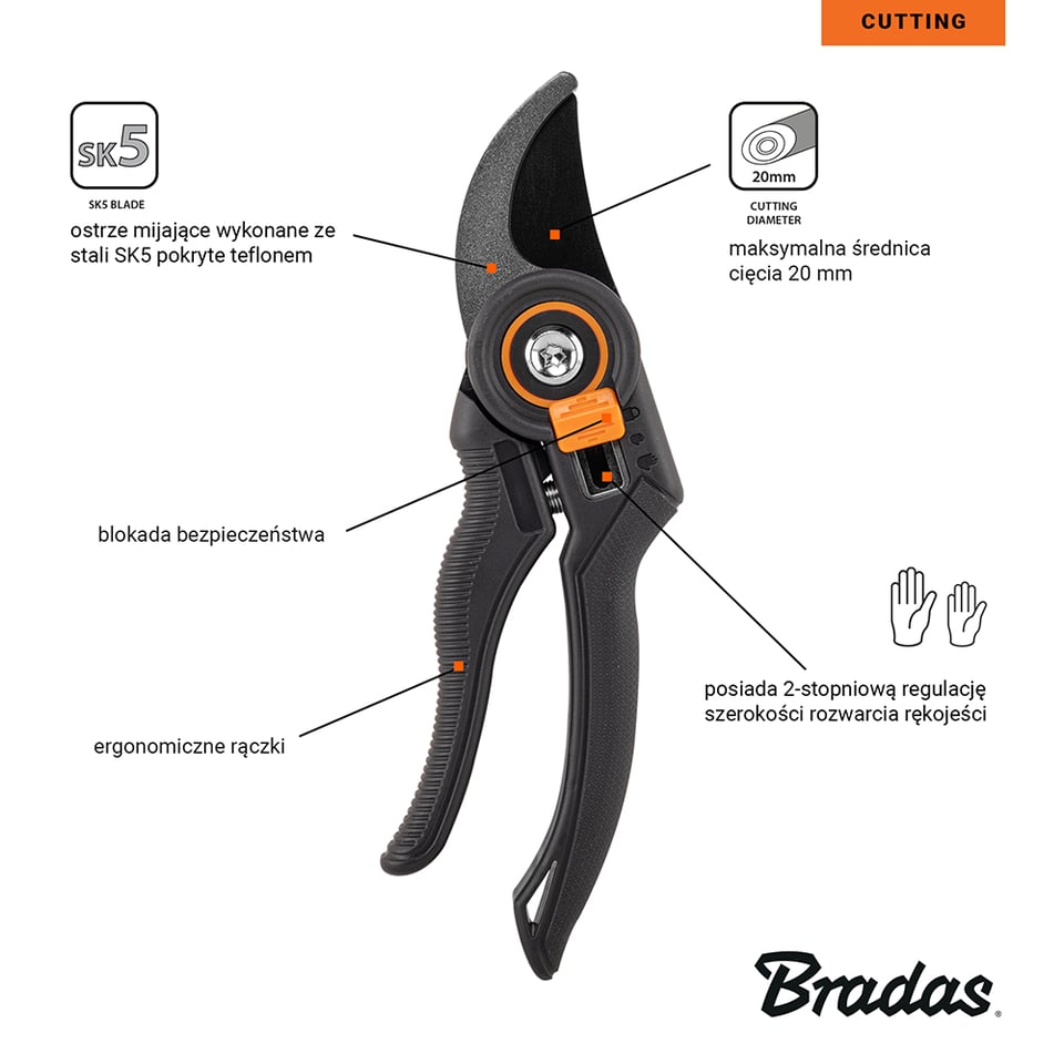 სეკატორი ბაღის Bradas V-SERIES KT-V1029 SK5 20 მმ შავი/ნარინჯისფერი