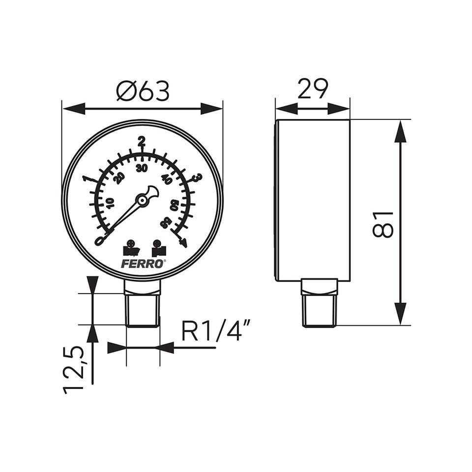 მანომეტრი 63მმ 1/4" radial 0-4 bar M6304R Ferro