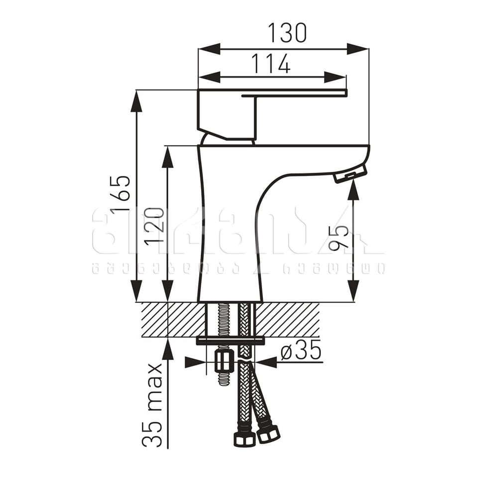 ხელსაბანის შემრევი დაბალი, შავი ALGEO BAG2BL