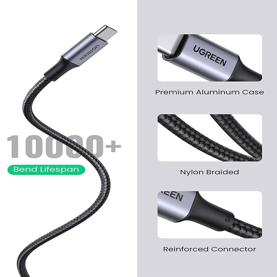 USB კაბელი UGREEN US316 (90120), 100W, Type-c to Type-c, 3m, Black