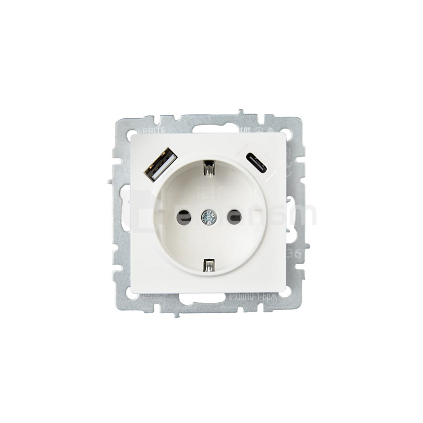 როზეტი IEK BRITE 1 16A USB A C Rush11-1-Brj დამიწებით ჩარჩოს გარეშე