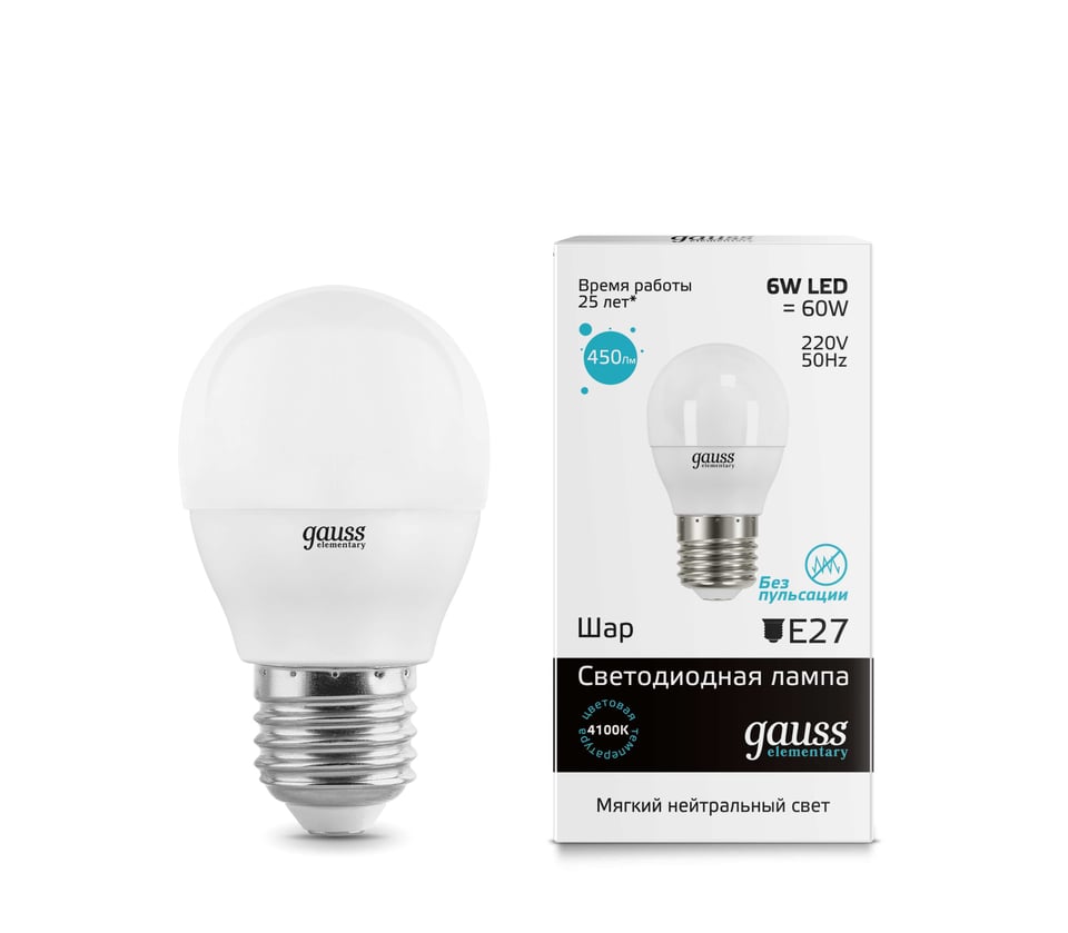 ლედ ნათურა Globe 6W E27 4100K gauss el - 53226