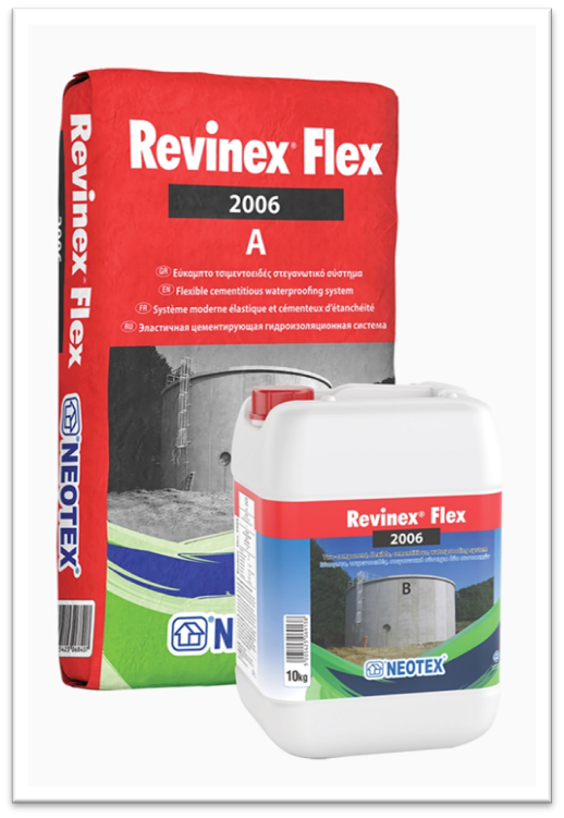 ორკომპონენტიანი ცემენტის ჰიდროსაიზოლაციო სისტემა REVINEX FLEX 2006